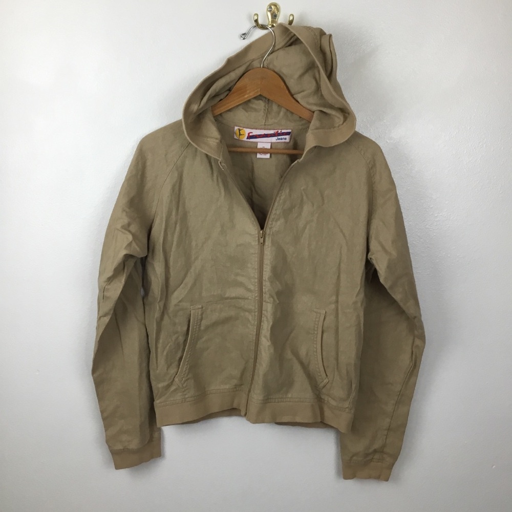 Linen Cotton Blend Full Zip Hooded Jacket by FRANTIC JEANS Size M